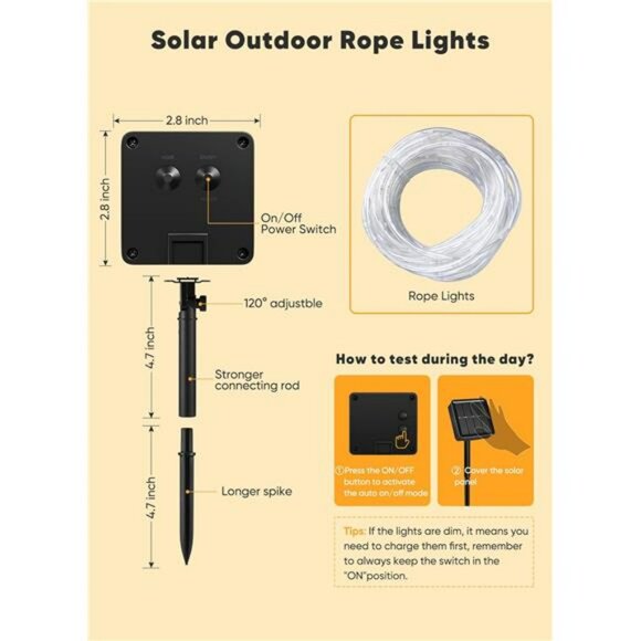 solar rope lights outdoor waterproof 39ft warm white led string garden patio dec - Picture 5 of 7